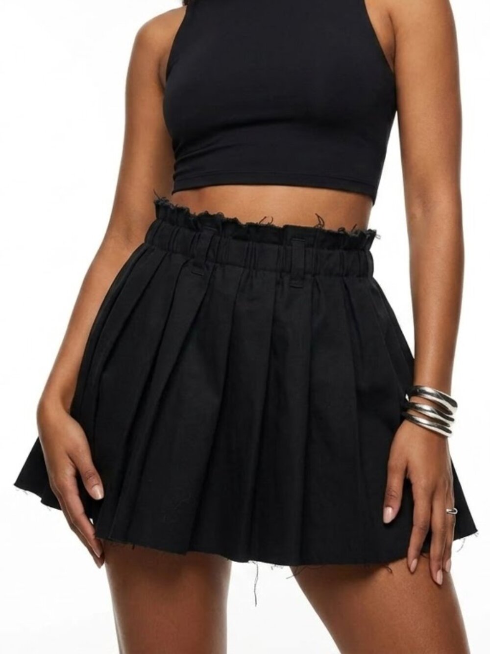 H&M Divided Goth Pleated Mini Skirt Black Raw Hem Size Small